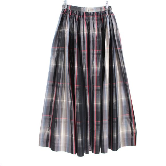Vintage Silk Blend Plaid Ball Skirt Full Pleated Long Midi Maxi Ellen Tracy - Picture 3 of 9
